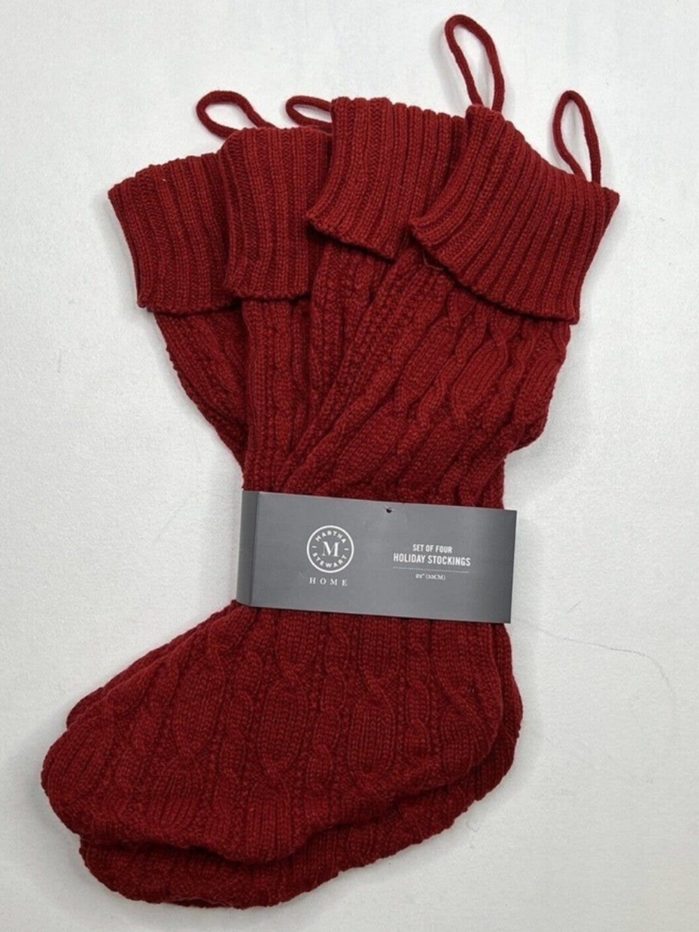 Martha Stewart Chunky Red Knit Christmas Stockings Large 4 Pack Shabby Chic